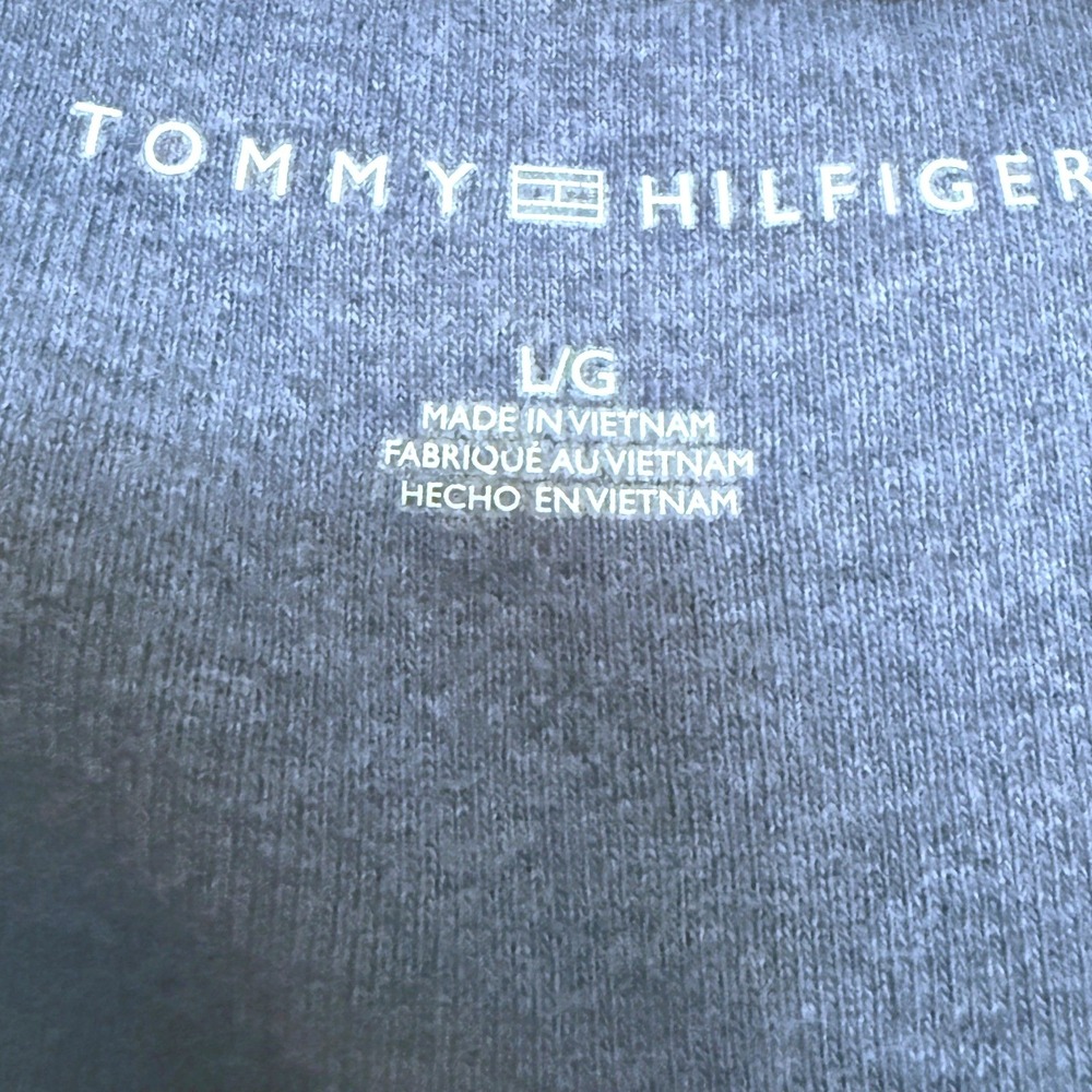 Tommy Hilfiger Top Womens Large Blue Heather V-Neck Short Sleeve Logo Classic - Picture 4 of 4